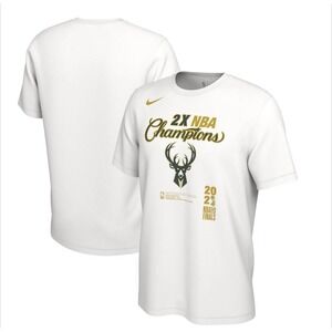 Nike Milwaukee Bucks Shirt Men Large White Green Gold Locker Room Tee 2021 Champ